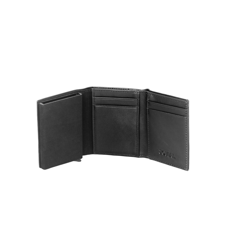 JW 16325 BK – Croc-Embossed Tri-Fold Wallet with Pop up Card Release