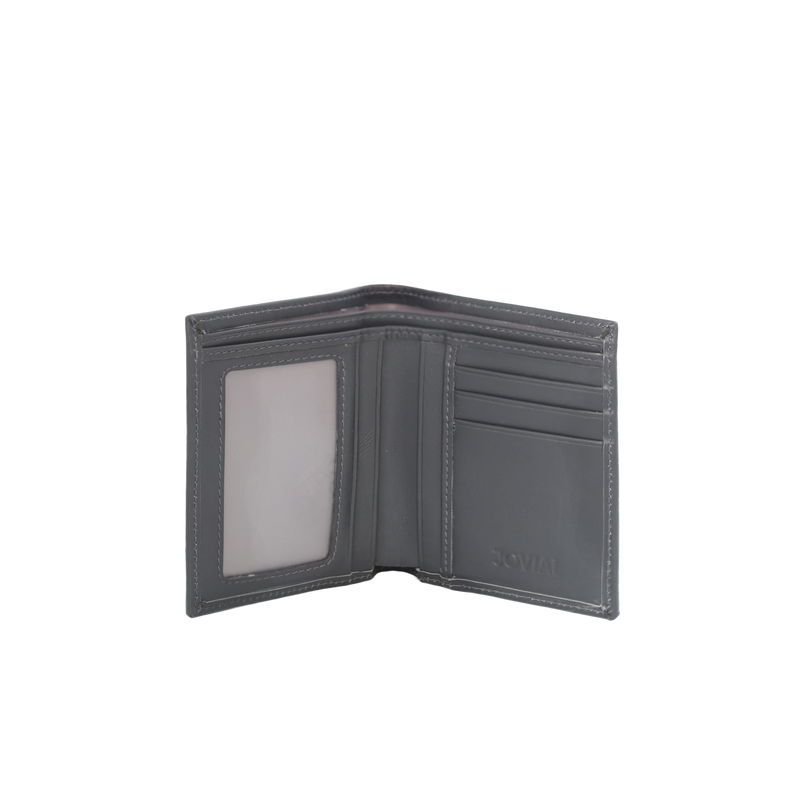 JW 7608822 GY – Leather & Fabric Tri-Fold Wallet with Striped Design