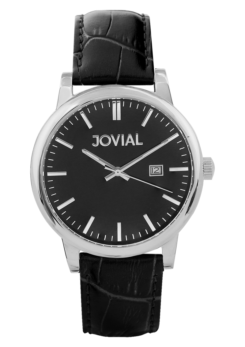 Classic JOVIAL watch 2008GSLQ13E Gents Silver (Black)42mm Genuine Leather