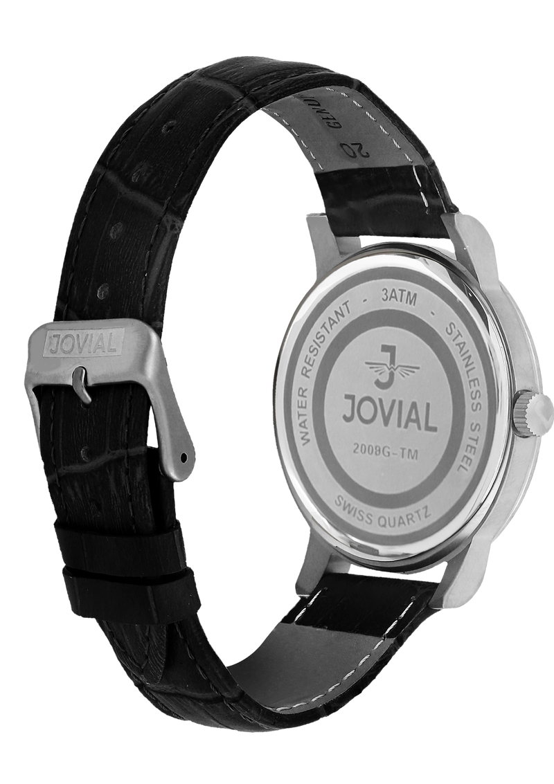 Classic JOVIAL watch 2008GSLQ13E Gents Silver (Black)42mm Genuine Leather