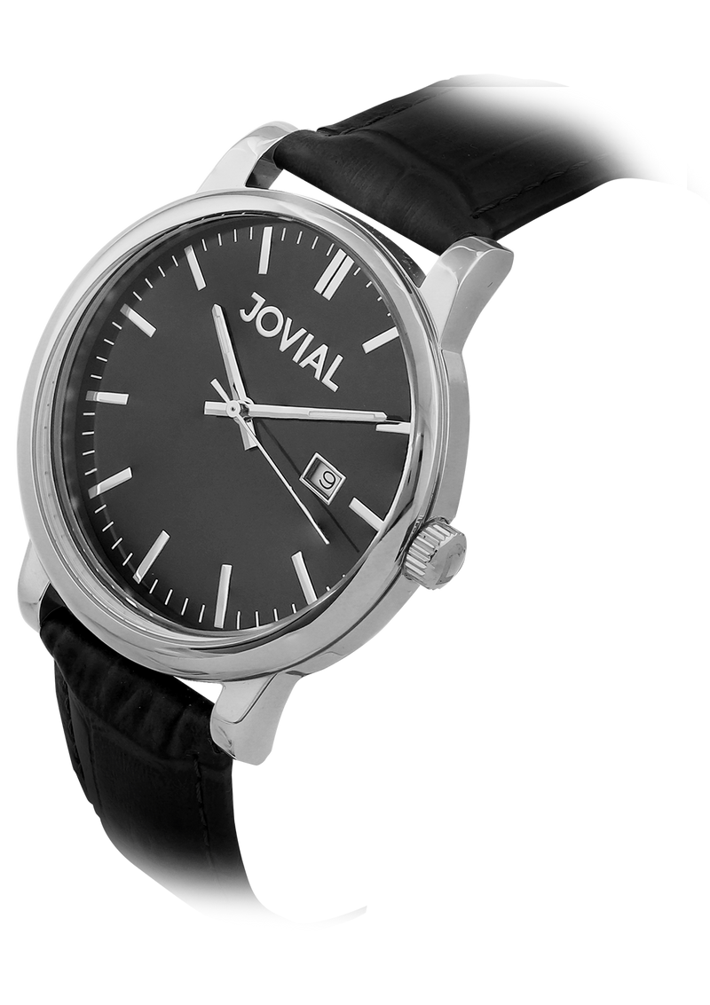 Classic JOVIAL watch 2008GSLQ13E Gents Silver (Black)42mm Genuine Leather